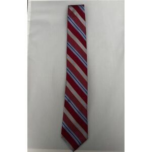CREMIEUX MENS TIE RED WITH TAN, NAVY AND LIGHT‎ BLUE STRIPES